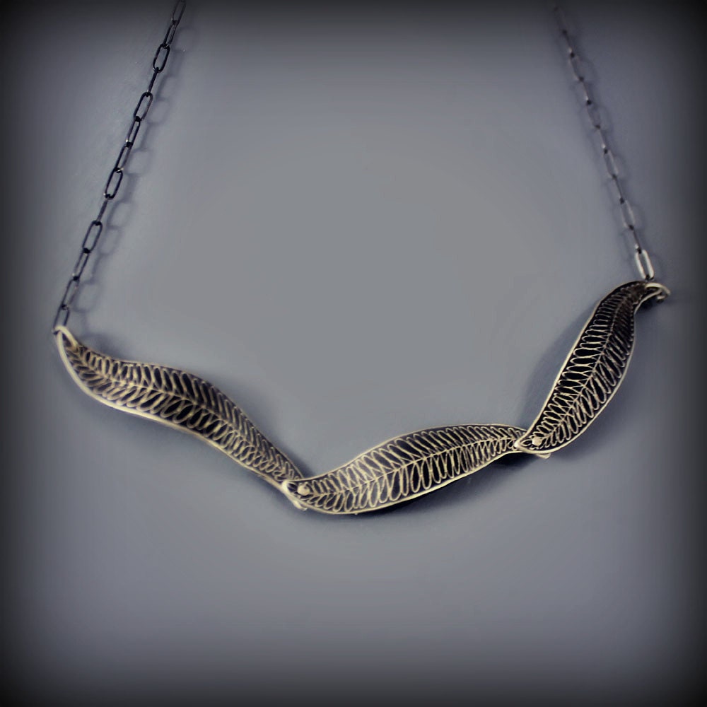 Etched Sterling Silver Fern Trio Necklace
