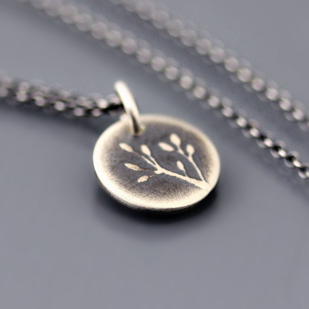 Teeny Tiny Oxidized Branch Necklace - Sterling Silver Pendant