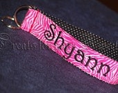 Personalized Keyfob Key Chain Wristlet in Pink and White Zebra