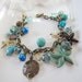 Brass Starfish Charm Bracelet Turquoise Beaded Sand Dollar Bracelet - Coastal Jewelry - Gift for Her