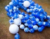 Blue and White Fire Agate Hand Knotted Japa Mala Prayer Beads
