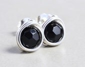 Black Onyx Posts, Black Sterling Silver Studs, Handmade, Black Post Earrings