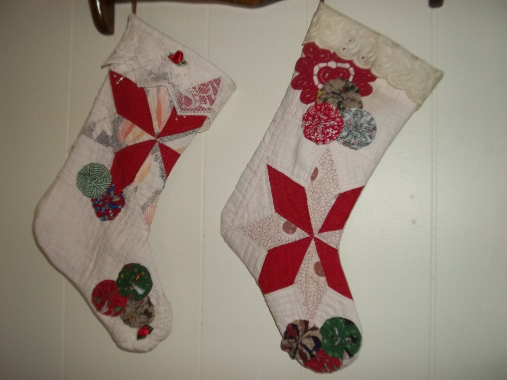 Quilted stockings Vintage Quilt Made into christmas stockings