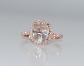 on hold -3.1ct Oval champagne peach sapphire diamond ring 14k rose gold engagement ring