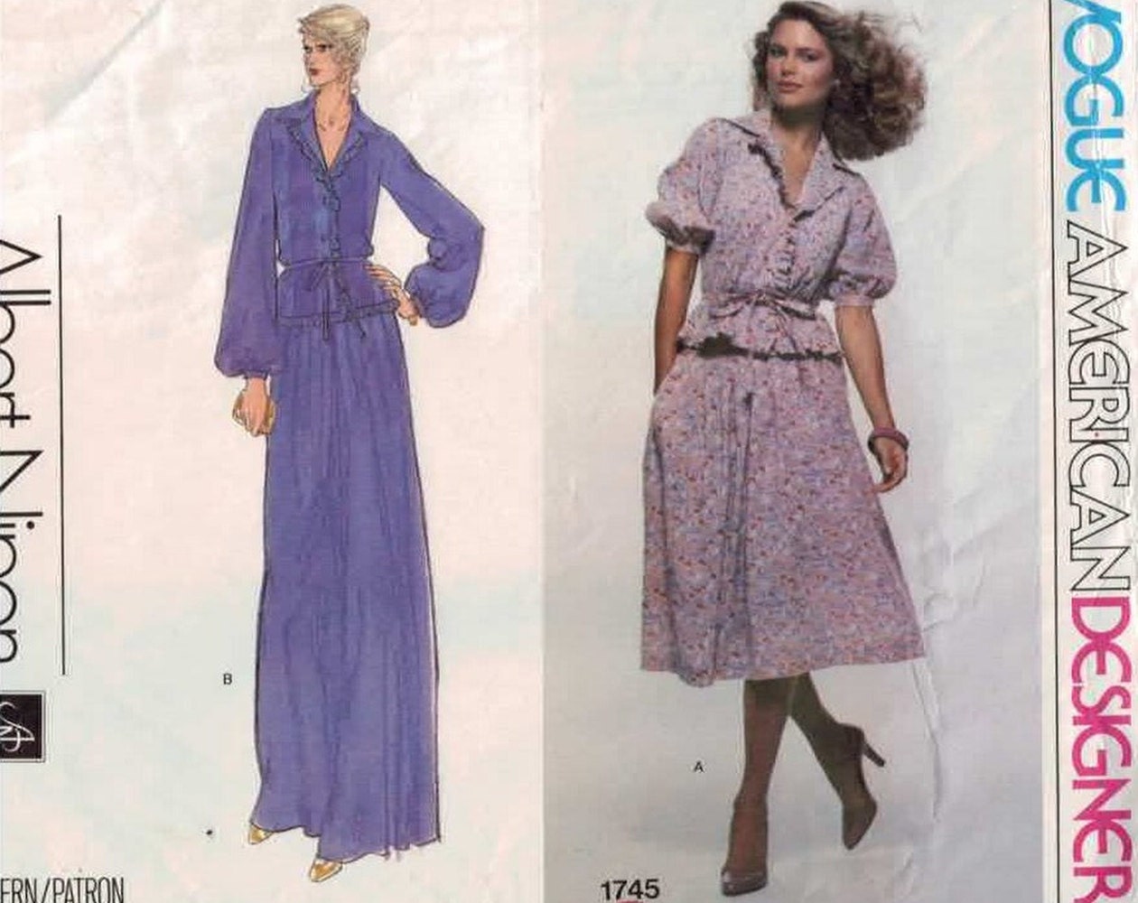 1980s VIntage Sewing Pattern Vogue American Designer 1745 Albert Nipon Prairie Peasant Skirt Top Blouse Size 16 Bust 38 UNCUT 80s