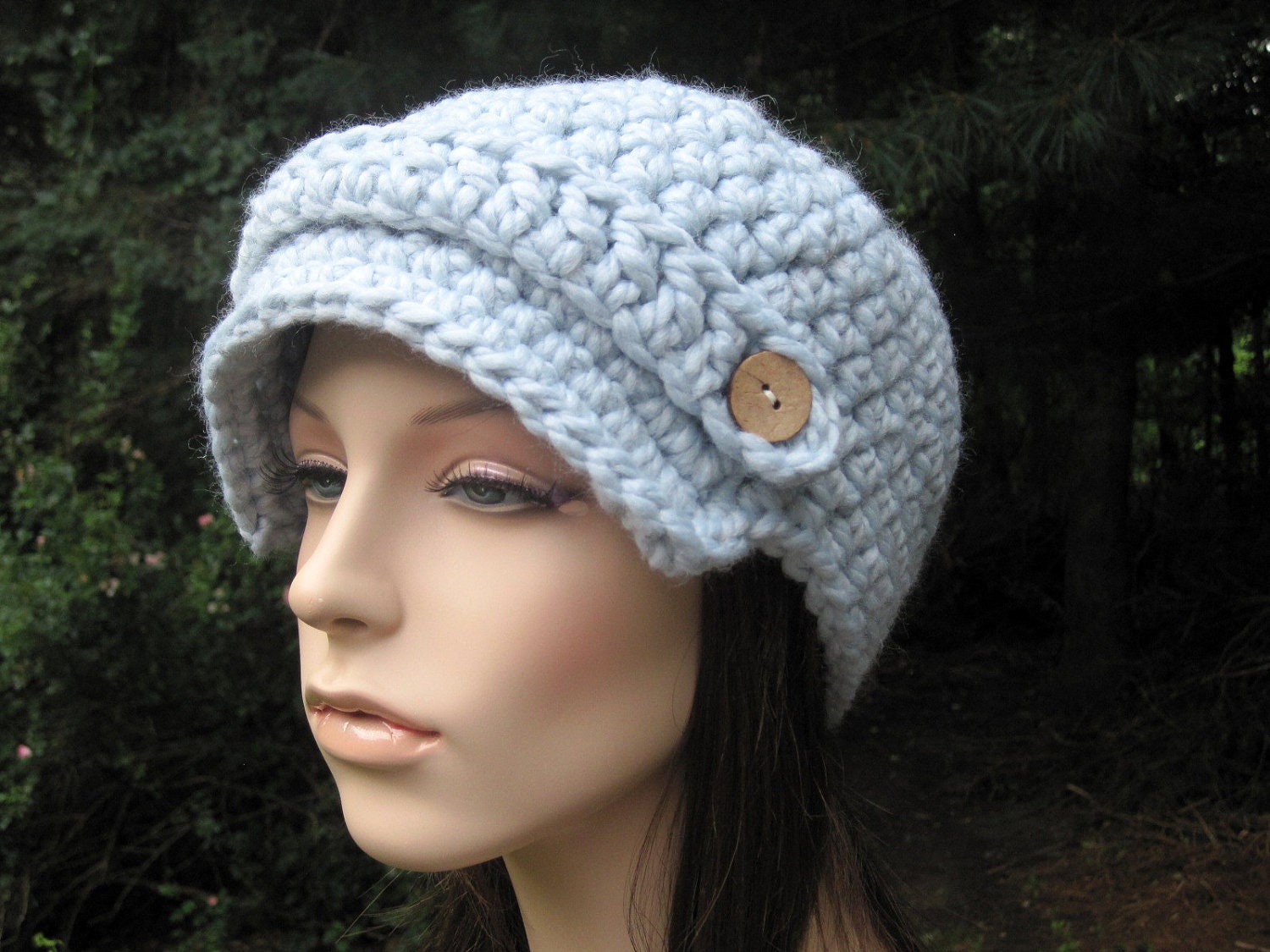 Crochet Womens Hat Adult Newsboy Cap Brimmed Visor Beanie Back To School Autumn Fashion Glacier Blue