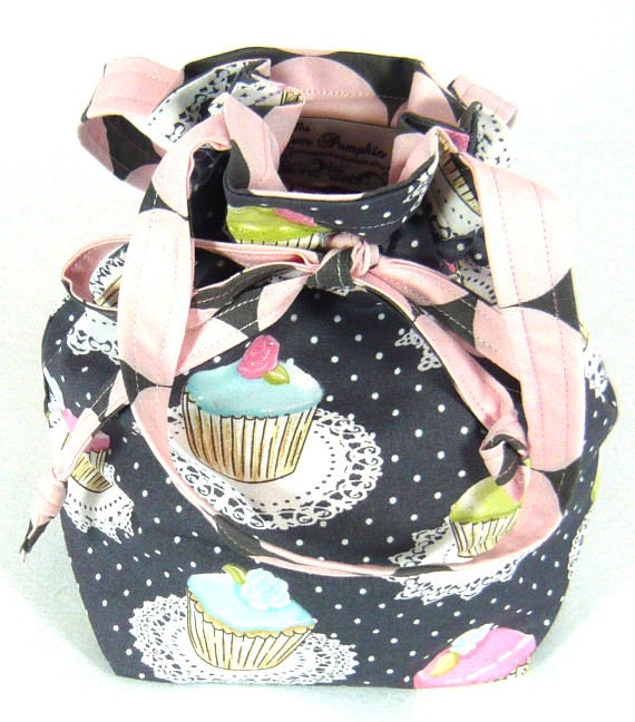 Sale - Vintage Cupcakes Sock Drawstring Bag