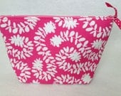 Bridesmaid thank you gift - Cosmetic Bag, Make Up zippered pouch, hot pink and white twirling tendrils