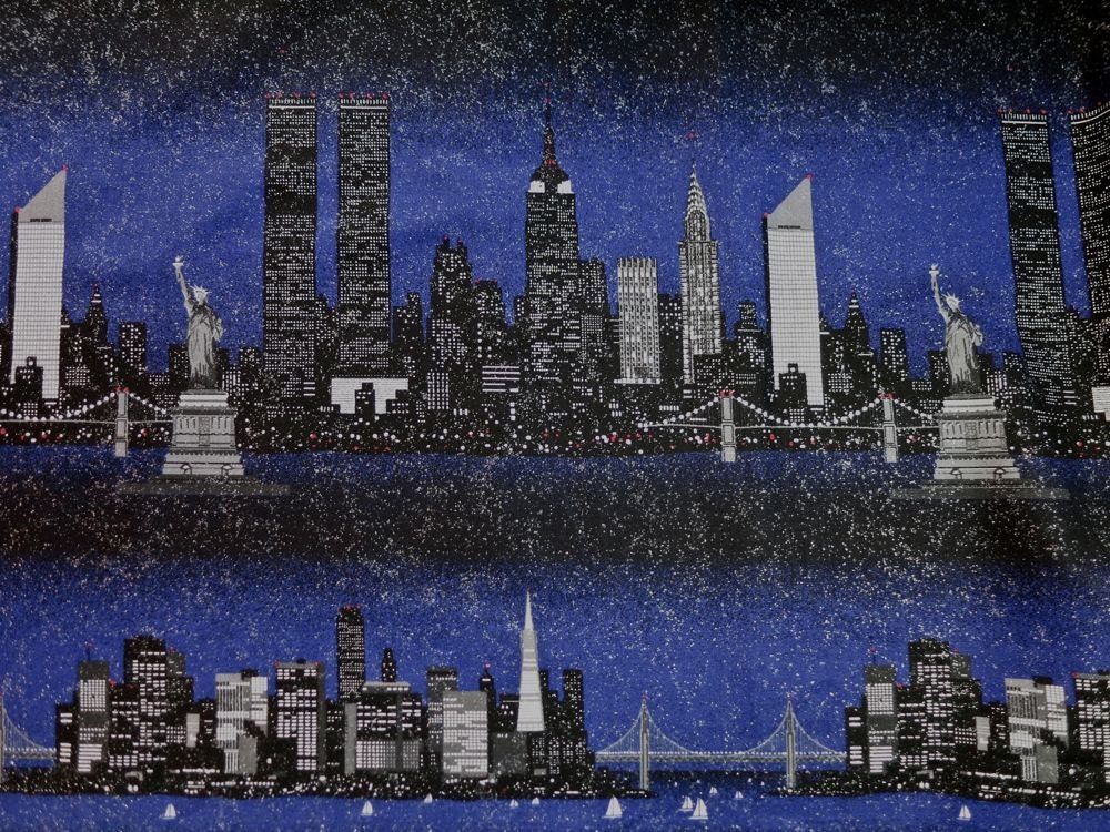 American City Skyline Cotton Fabric 1998 Fabric by Fragolina