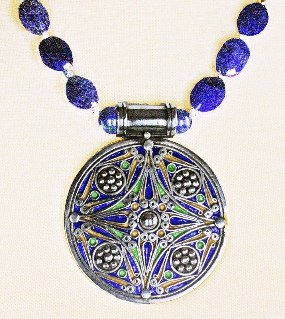 Handsome Moroccan Enamel & Faceted Lapis