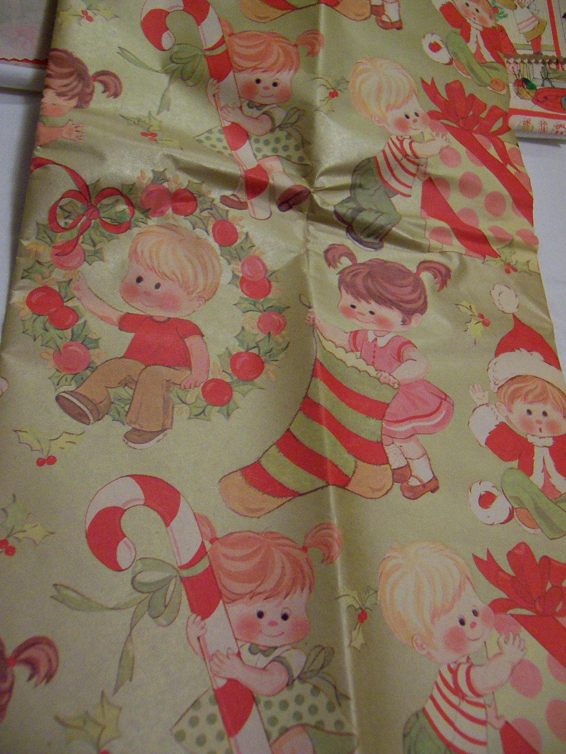 kids and candy canes holiday gift wrap paper