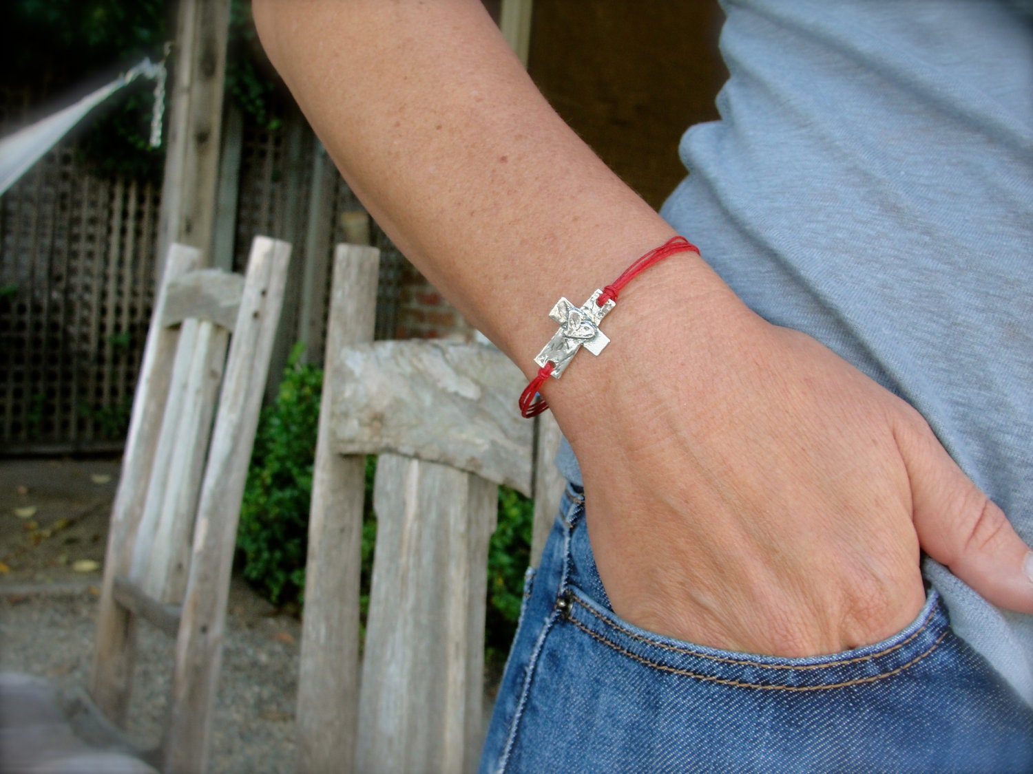 Sterling Sideways Heart Cross bracelet