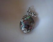 Silver wire wrapped whole abalone paua shell pendant w/silver star and half moon charm