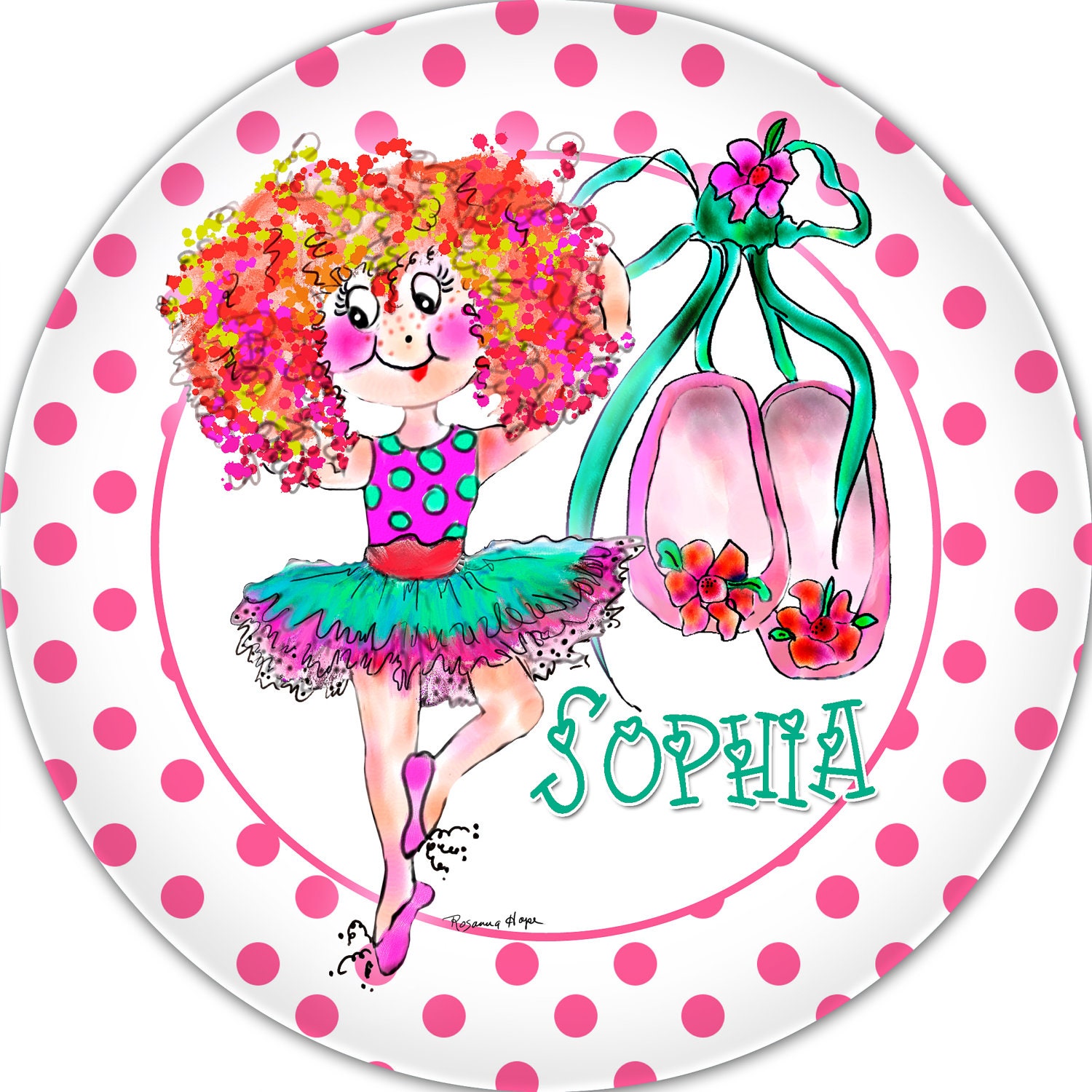 Sophia Ballerina HOT Pink Onesie Dance, Twirl, original art by  Rosanna Hope for Babybonbons