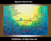 Abstract painting Hand made Heavy Texture Palette Knife Impasto Tree Branches Birds Wall Decor "Moonlight Serenade"