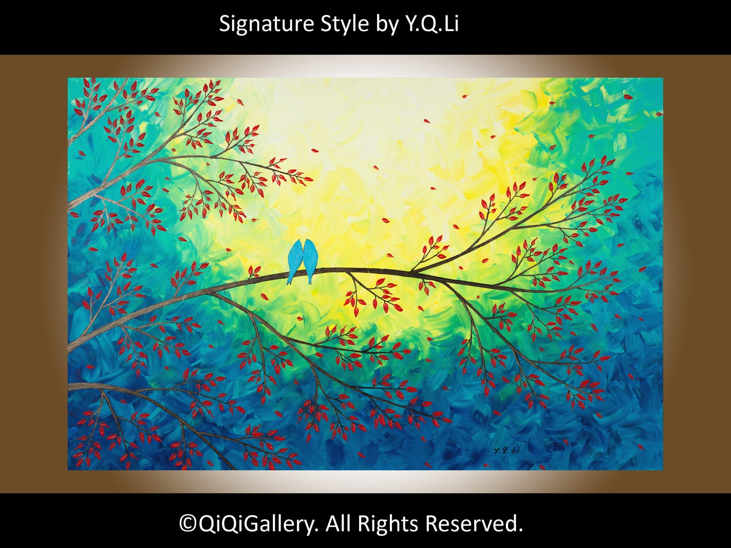 Abstract painting Hand made Heavy Texture Palette Knife Impasto Tree Branches Birds Wall Decor "Moonlight Serenade"