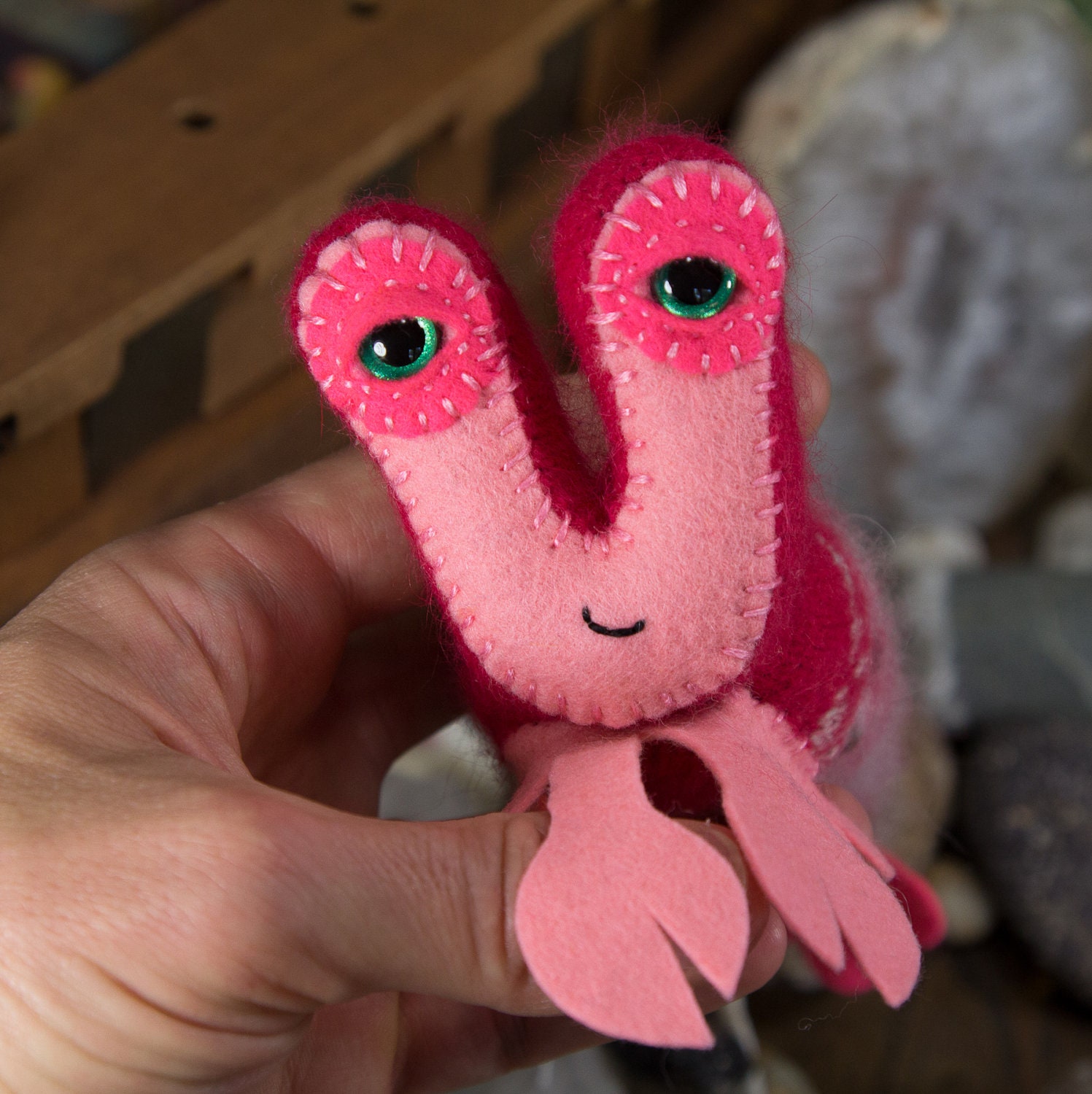 Hot Red Hot Pink mild mannered lobster darling Louise in recycled hot red pink cashmere angora blend