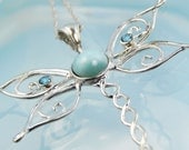 NECKLACE - Dragonfly Larimar Sterling Silver Necklace with Blue Topaz - Dragonfly Necklace - Unique Dragonfly Jewelry