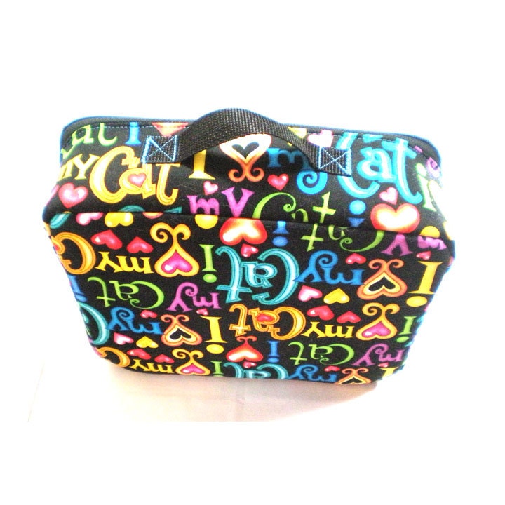 Essential Oil Makeup Cosmetic Travel Project Case - colorful I Love Cats on Black