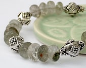 Green Rutilated Quartz Faceted Rondelle Sterling Silver Bracelet