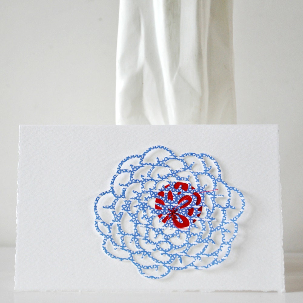 Lacy Blossum Collage Mod Gift Card Blue Red