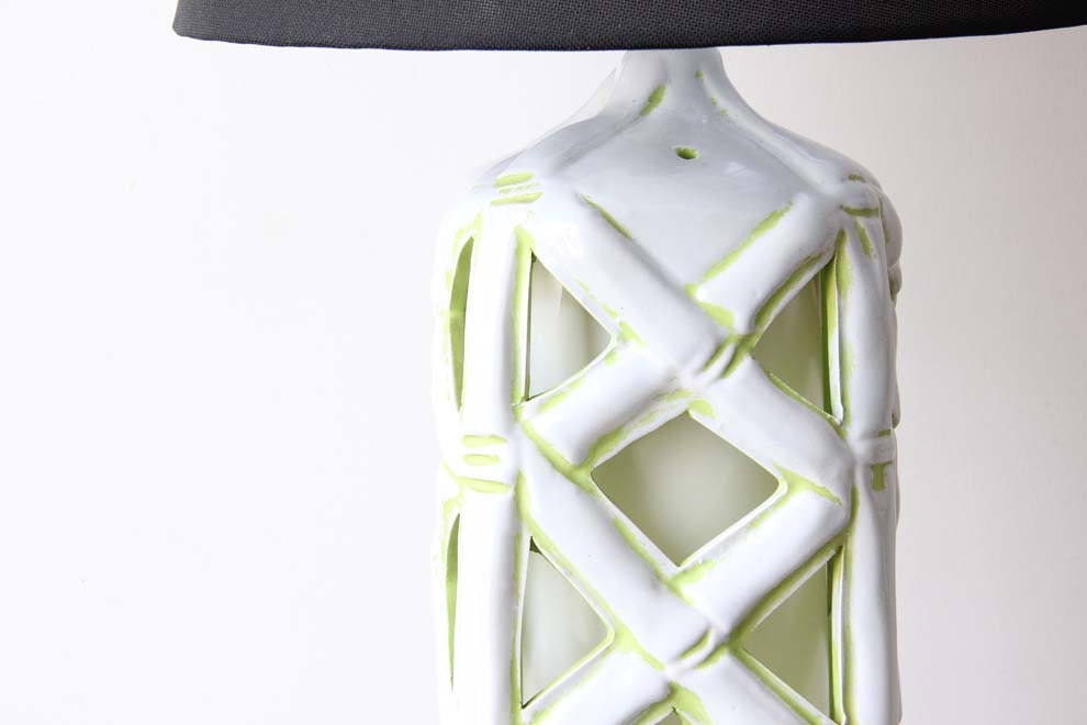 Tall Bamboo White & Lime Green Lantern Lamp