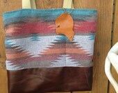 Bear Tote Bag with leather and Native Wool material.