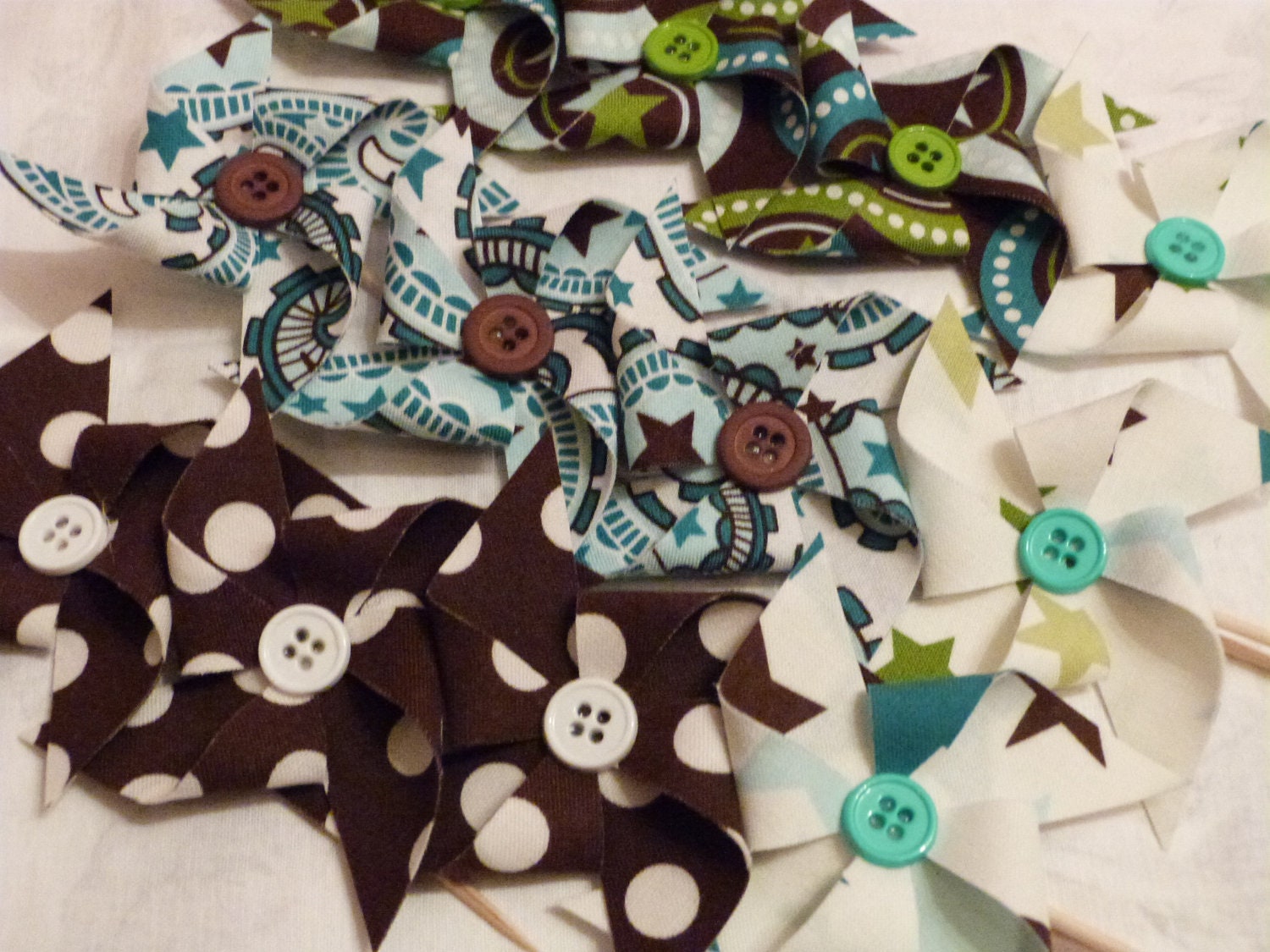 Riley BLAKE Fabric Pinwheel Cupcake Flags - 12 Fabric  Cake Toppers, use for a Birthday, Celebration, Graduation, or a party