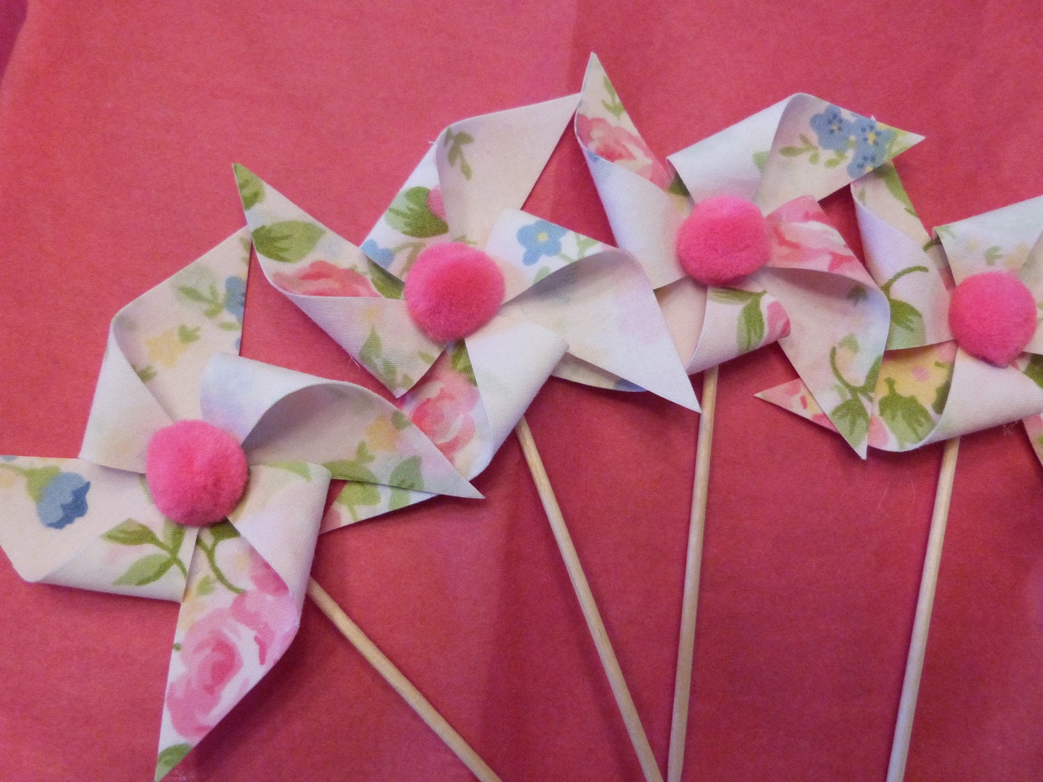 Pottery Barn Pinwheel Cupcake Flags - 12 Fabric  Cake Toppers, use for a Birthday, Baby Shower, Celebration, Graduation, or a party
