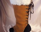 Pair Brown Lace Up Pleather Shearling SteamPunk Spats with Matching Cuffs HALLOWEEN SALE 20% OFF