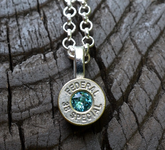 Bullet necklace..... Silver Federal .38 special pendant necklace with Swarovski crystal