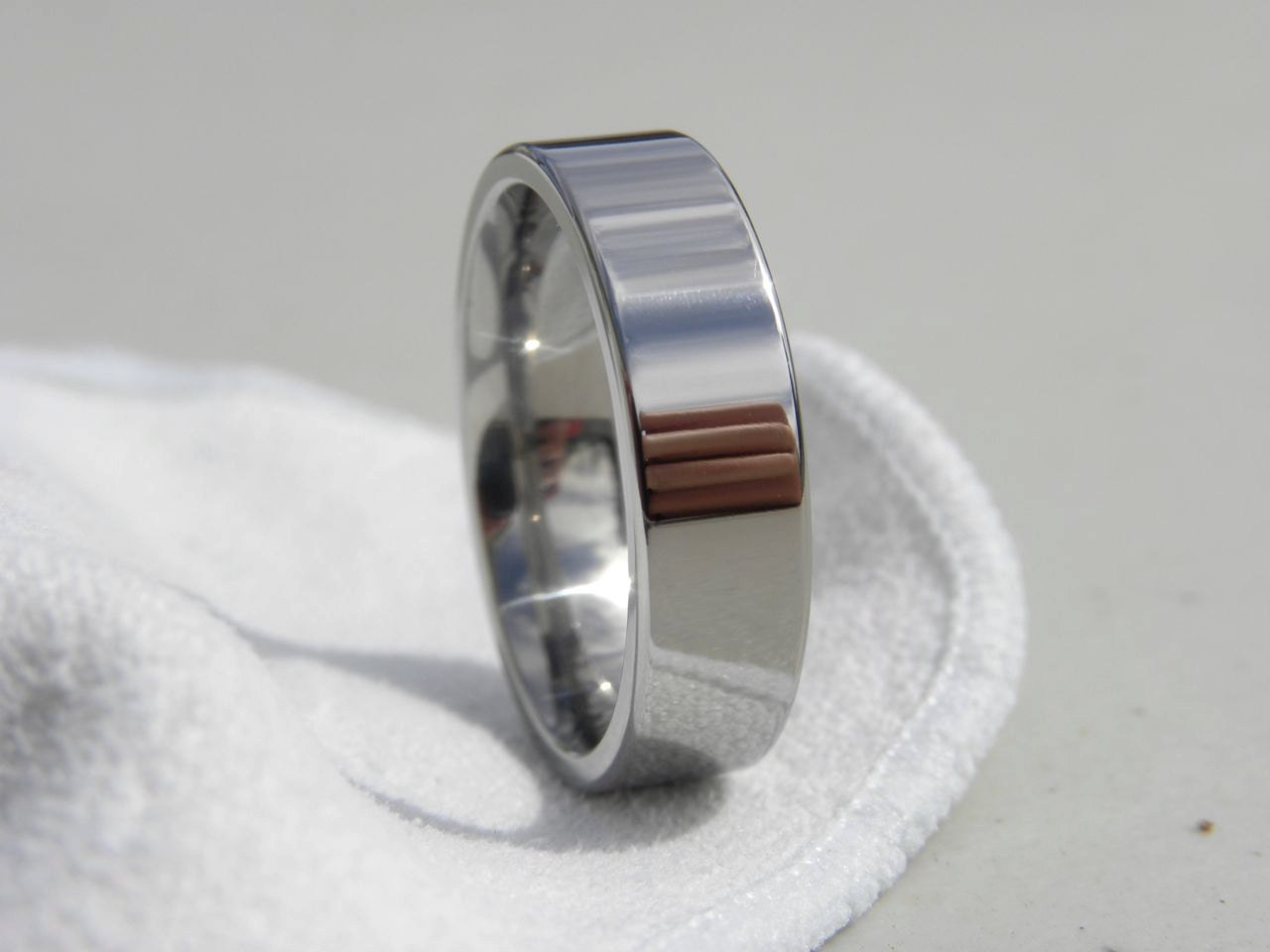 Titanium Ring Flat Profile Mirror Polished Finish Wedding Band