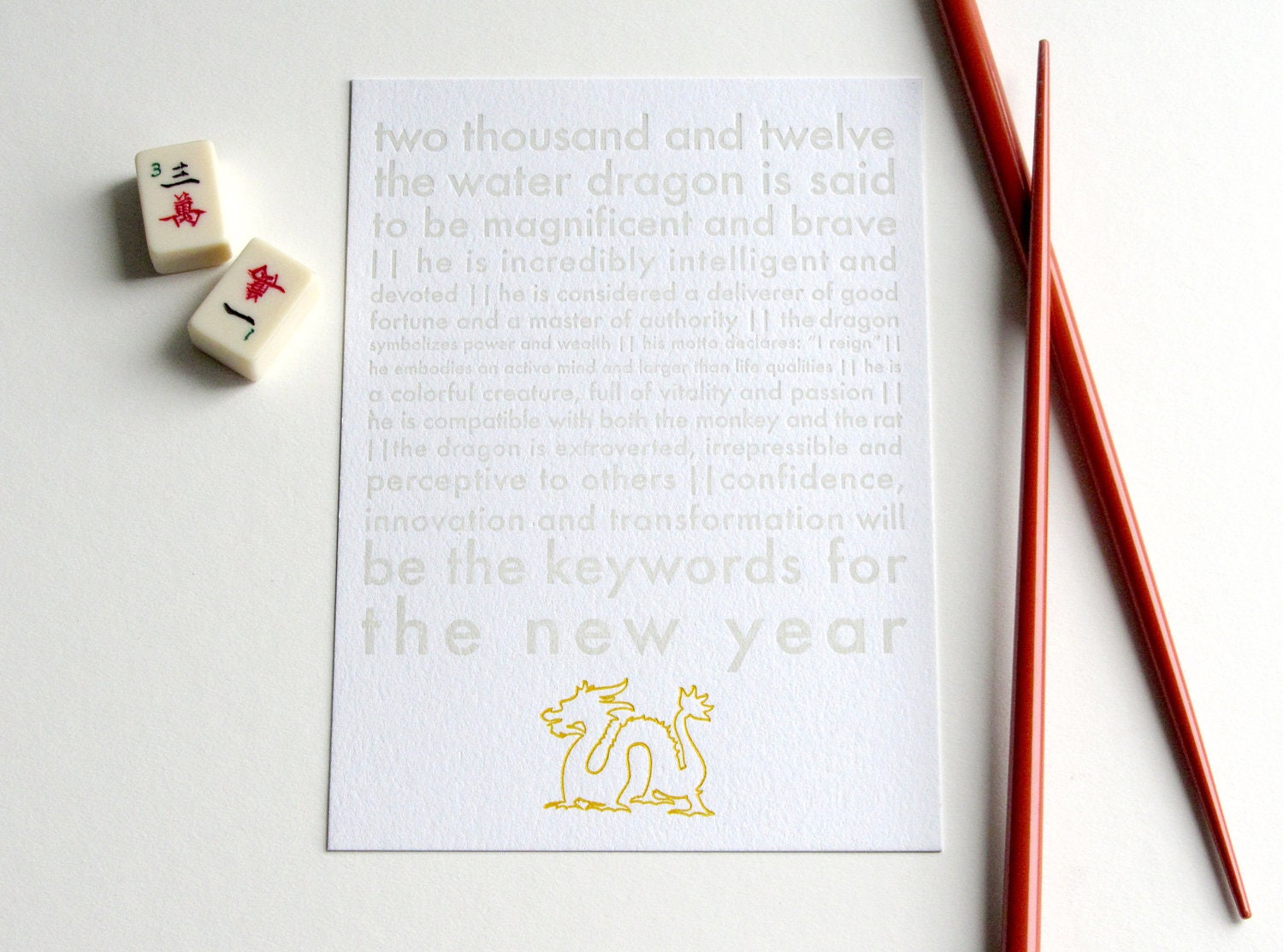 SALE  25% OFF - 2012 Year of the Dragon - Limited Edition Letterpress Print (framed)