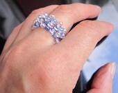 Tear drop beaded ring made with miyuki drop seed beads pink and turquoise