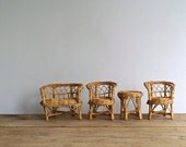 Vintage Wicker Doll Furniture, Settee, Chairs and Table