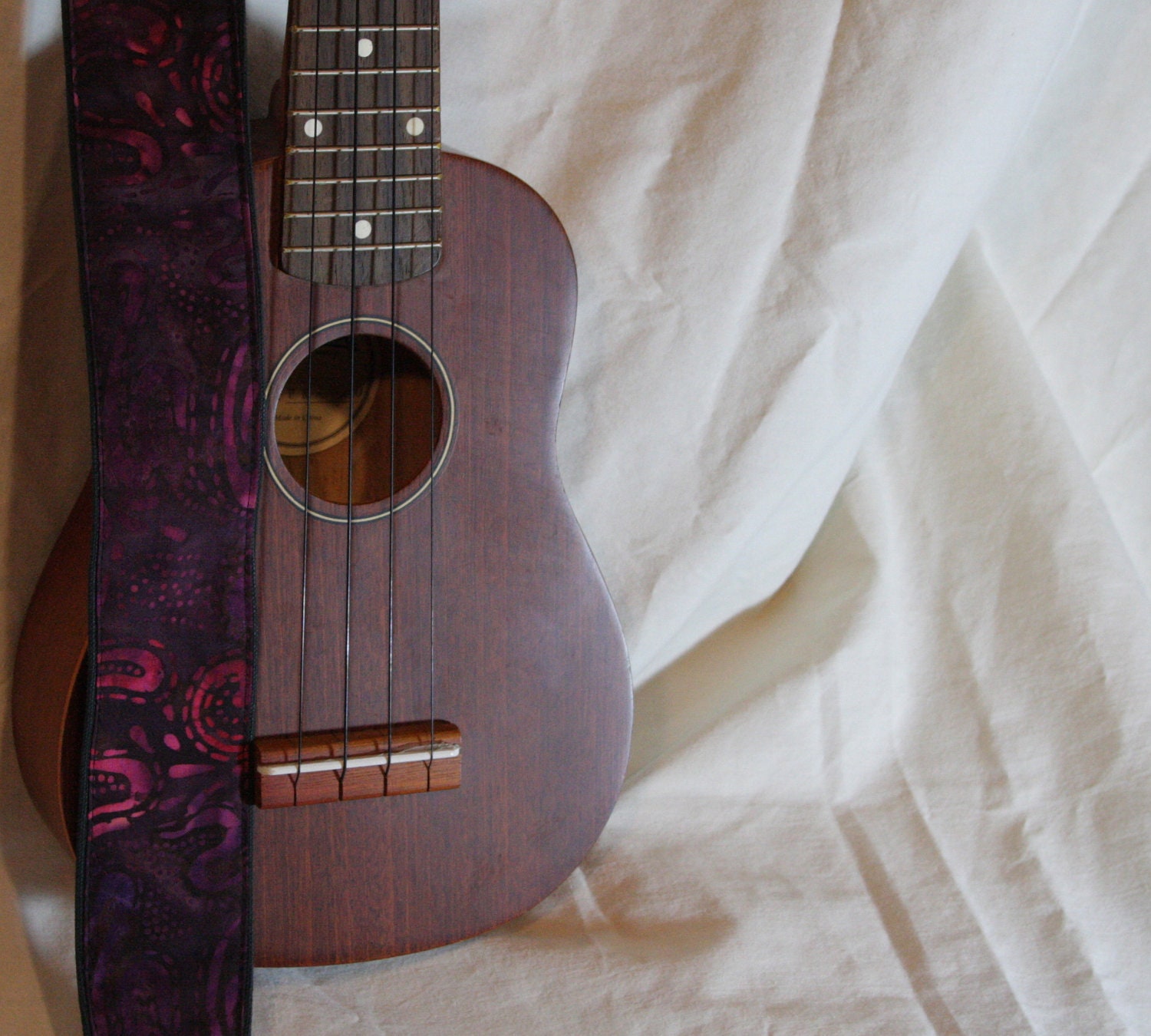 Vegan Ukulele Strap-The Purple Cosmos pattern