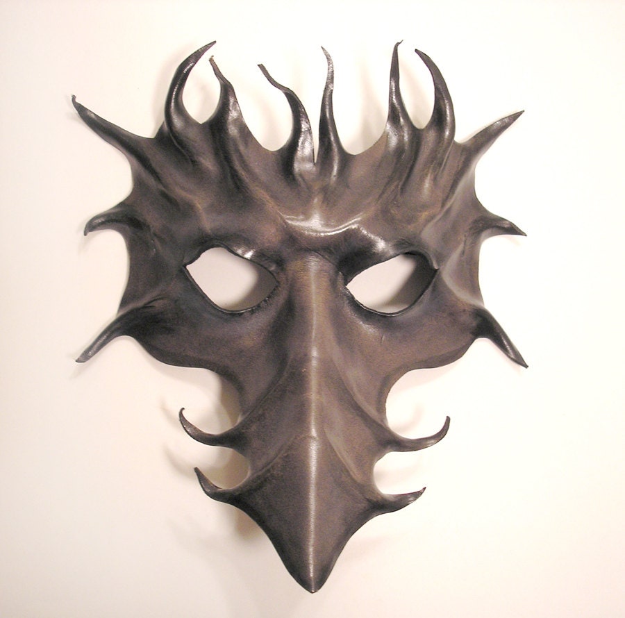 Long Nose Leather Mask in Grey and Black Venetian Bird Dragon Phoenix Scaramouche