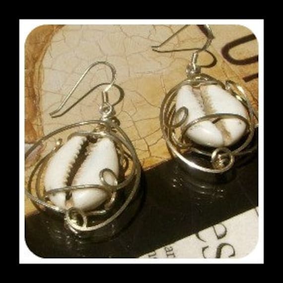 Cowrie Shell Wire Wrapped Earrings in Sterling Silver