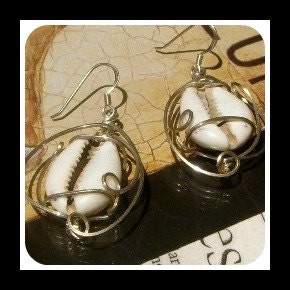 Cowrie Shell Wire Wrapped Earrings in Sterling Silver