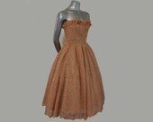 1950s dress / Vintage 50's Pucker Up Strapless Ribbon Cocktail Party Full Skirt Dress