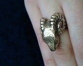 Vintage Big Ram Ring 1970's Scary Ram Silver tone