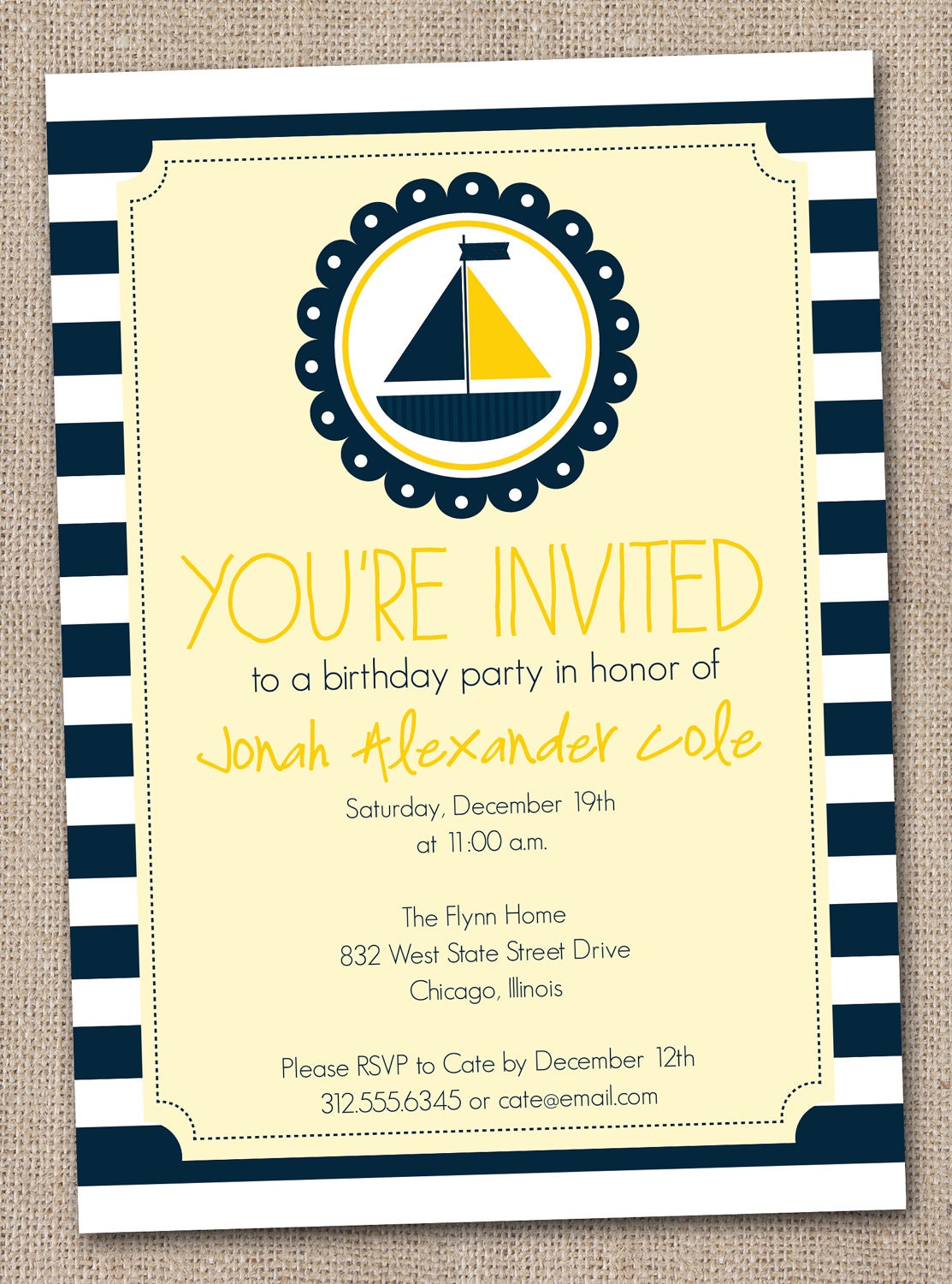 Boys Nautical Sailboat Birthday Party Invitations Yellow and Blue Printable File Il_570xn