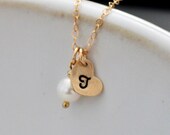 Tiny Gold Initial Necklace, Personalized Jewelry, Hand Stamped Necklace, Bridesmaids Gift, Delicate Dainty Heart Gold Filled