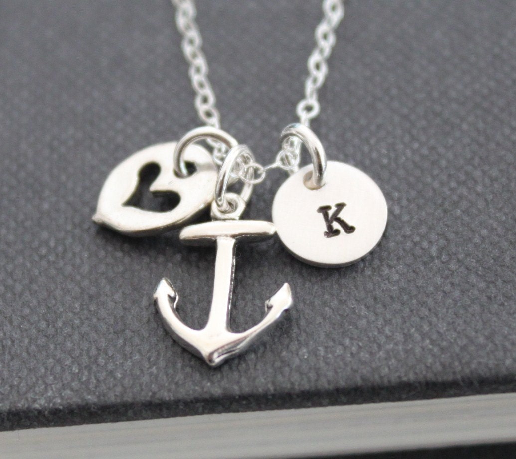 Anchor Necklace .. Initial Necklace ..Sterling Silver, Personalized Jewelry , Custom Hand Stamped Pendant Journey Necklace