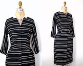 40s dress / 40s grey dress / 40s striped dress / 50s pinup dress / 1950s black and grey dress / Necto dress