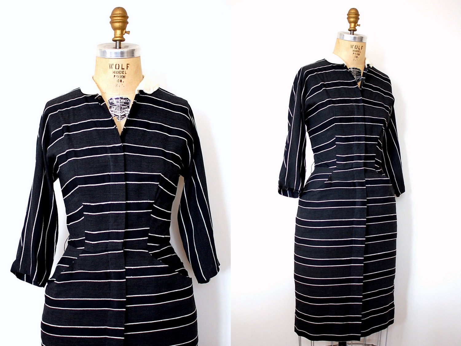 40s dress / 40s grey dress / 40s striped dress / 50s pinup dress / 1950s black and grey dress / Necto dress