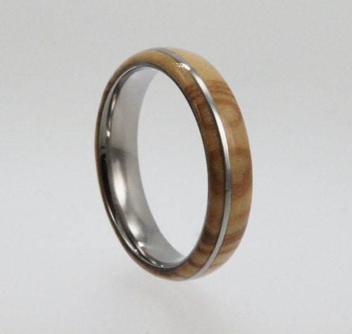 Olive Wood Ring on Titanium Band - Waterproof