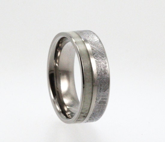 Deer Antler and Gibeon Meteorite inlay Titanium Ring