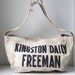 vintage 1950s newspaper bag. Kingston Daily Freeman delivery bag. Black on white canvas. Shoulder bag / hobo / messenger / book bag