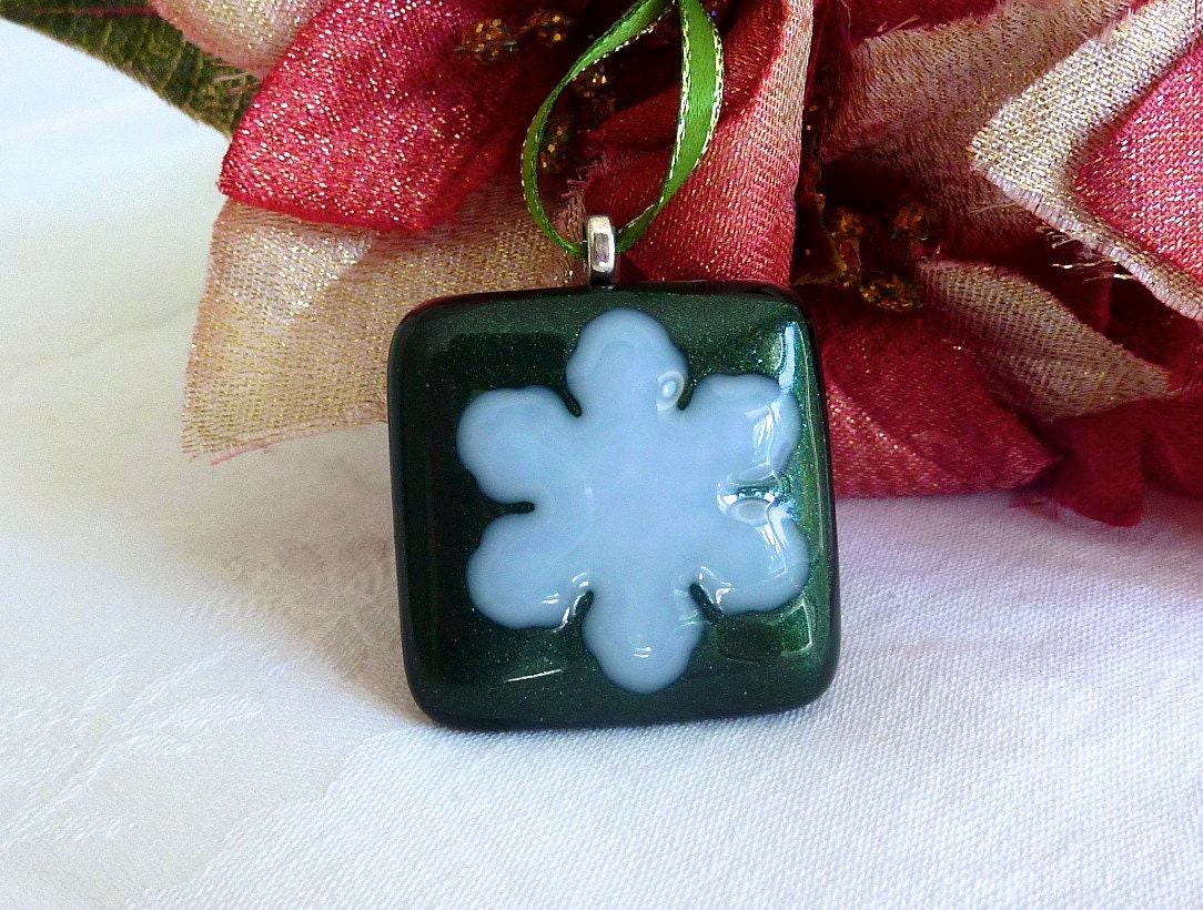 Glass Green and White Snowflake Tree Ornament